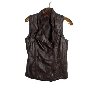 Jou Jou Faux Leather Moto Style Women's Vest Size M Full Zip Brown Biker Lined